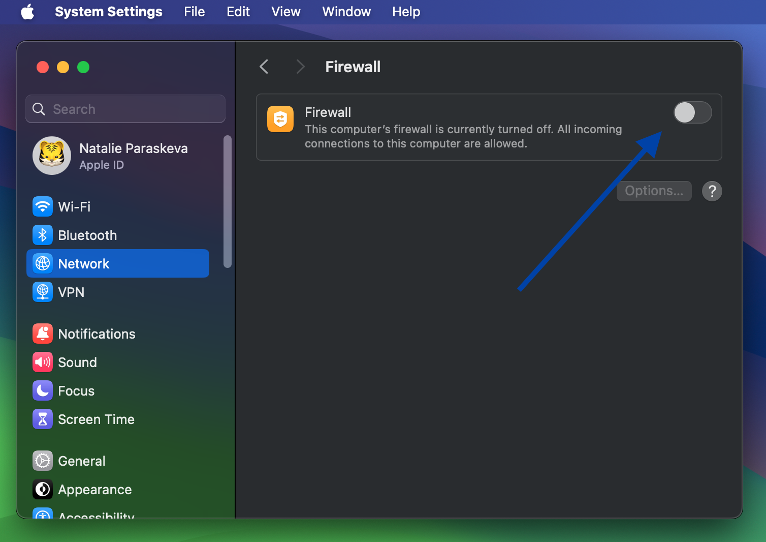macOS Firewall settings