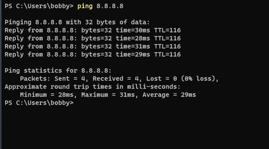 Pinging 8.8.8.8, a public Google server