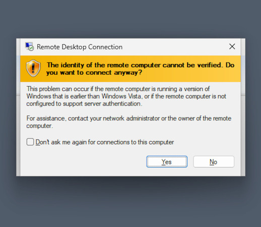Confirmation de sécurité en raison de l'autre bureau étant sous Linux