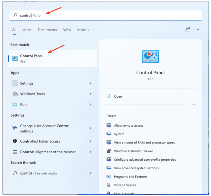 Open Control Panel to enable remote desktop