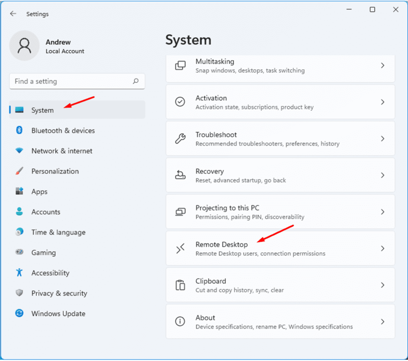 Enable Remote Desktop on Win11