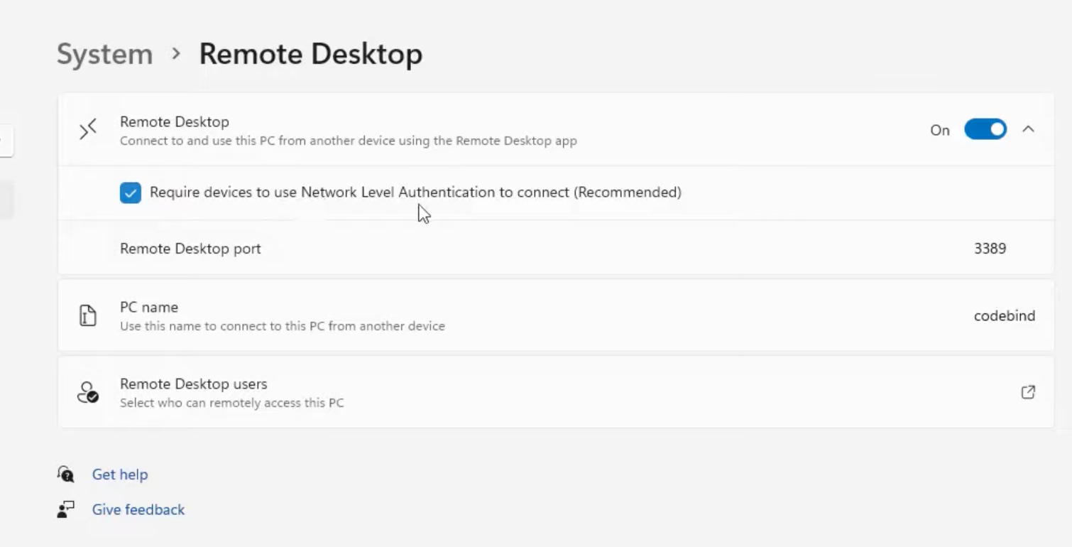 Configuring Remote Desktop Access Settings