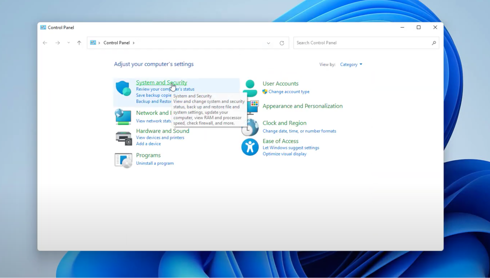 System and Security to enable RDP