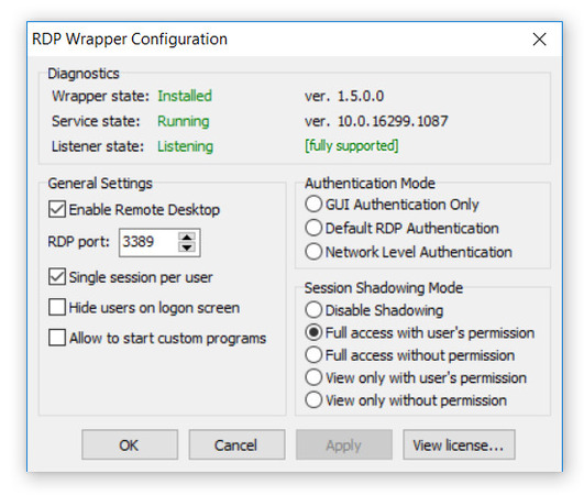 Biblioteca RDP Wrapper Configurando sesión remota en Windows 10