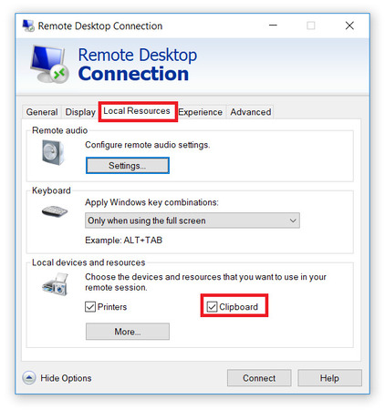 Habilitar portapapeles en Windows RDP