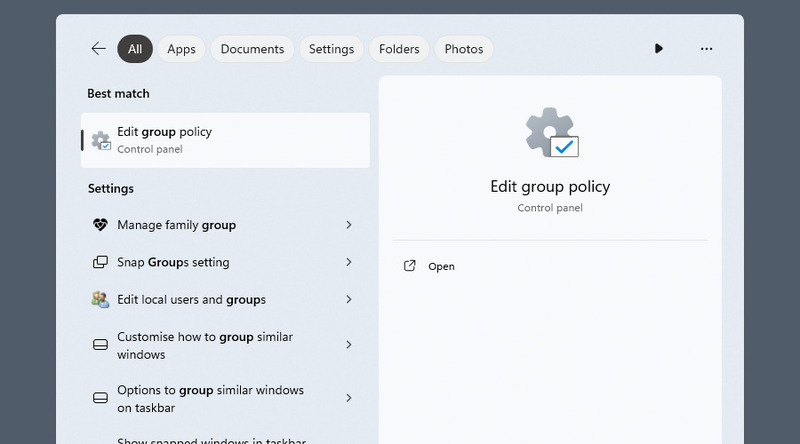  Der Gruppenrichtlinien-Editor in den Suchergebnissen