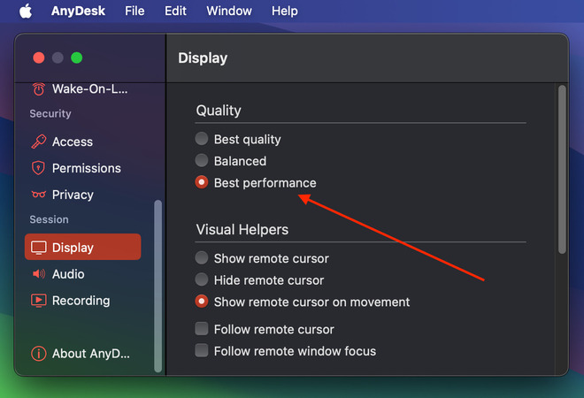AnyDesk Display settings