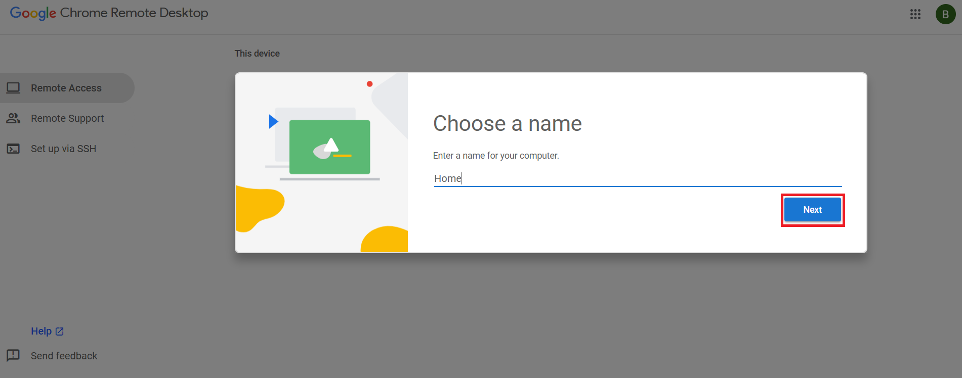 Name remote Chrome Remote connection