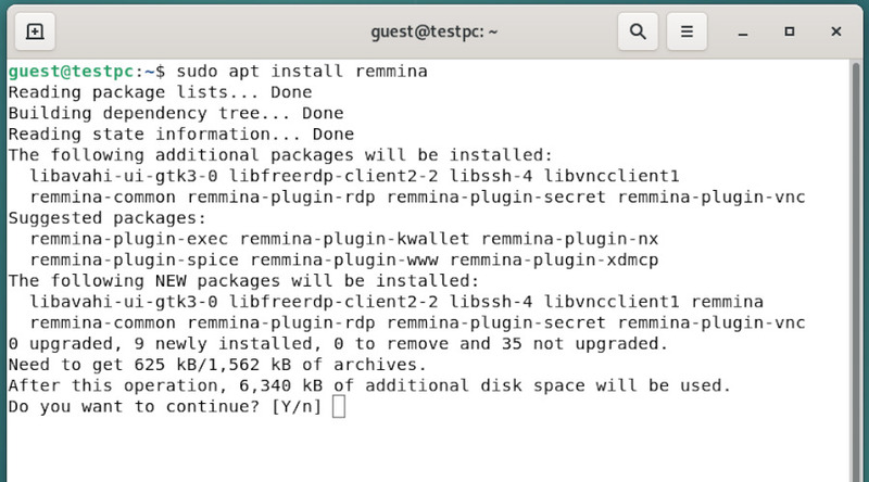 Remmina sendo instalado no apt