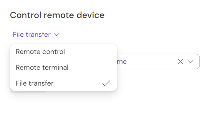 Choosing the "File transfer" connection mode