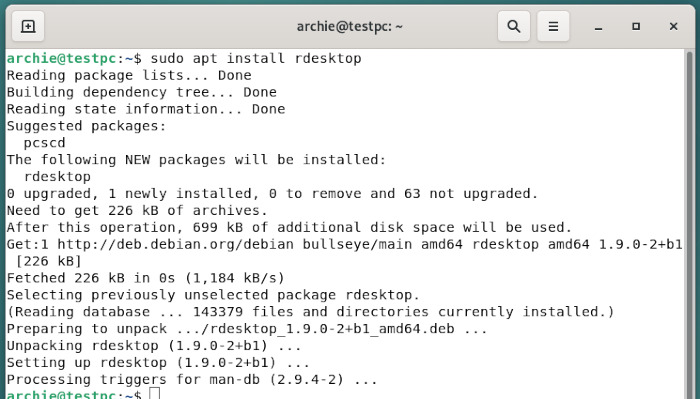 Installing rdesktop from the command line