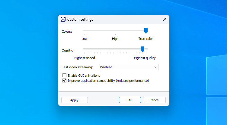 Maximum fidelity in the in-session custom settings