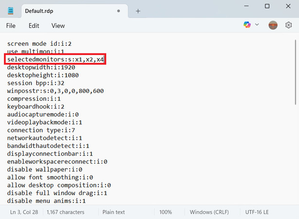 Adding and removing monitors in RDP file 