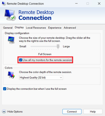 Multi monitors in Windows Remote Desktop