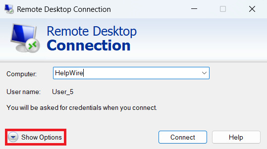 Remote Desktop Connection Options