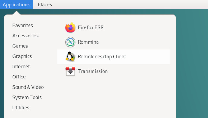 Remotedesktop-Clinent in the Gnome 2 Applications menu