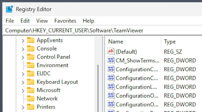 TeamViewer's keys in the registry
