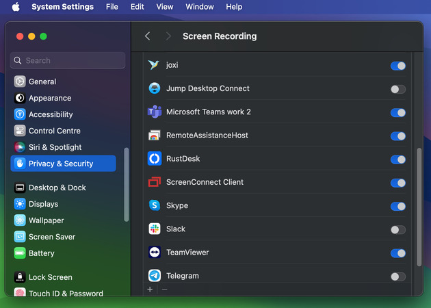 Mac System Preferences for RustDesk