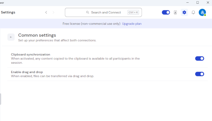 The Clipboard synchronization option is enabled