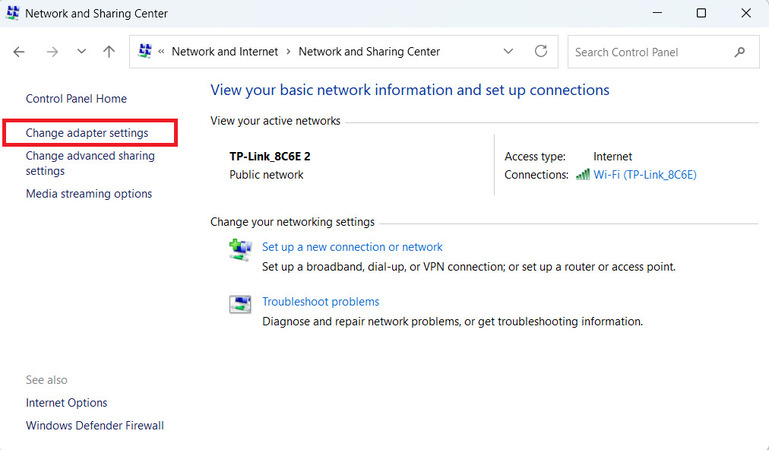 Ir al menú de Configuración del Adaptador