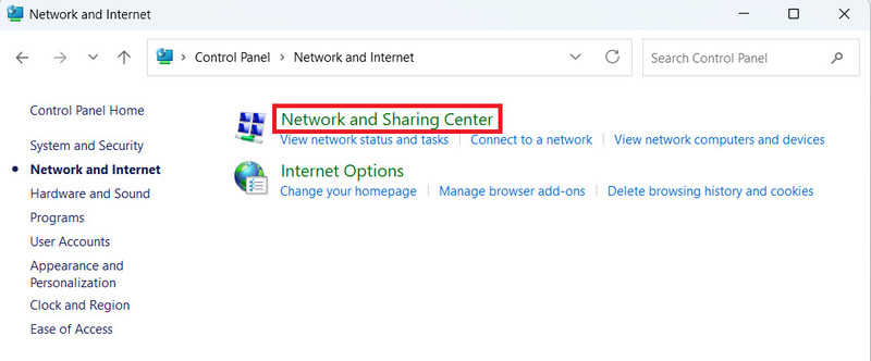 Busca el Centro de redes y recursos compartidos en Windows
