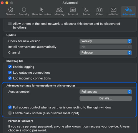 set Access control to Full access