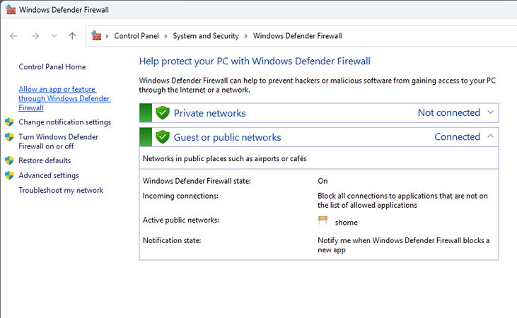Escolhendo o menu de exceção