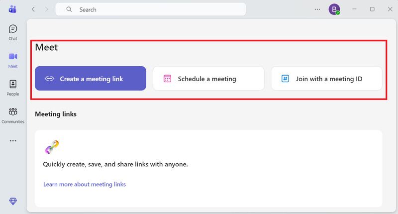 Launching a meeting in Teams