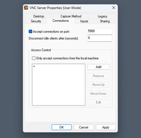 Especificando a porta de escuta em um servidor VNC