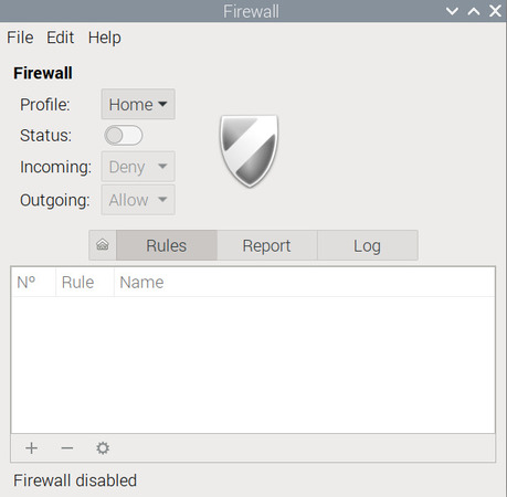 A interface do usuário do gufw