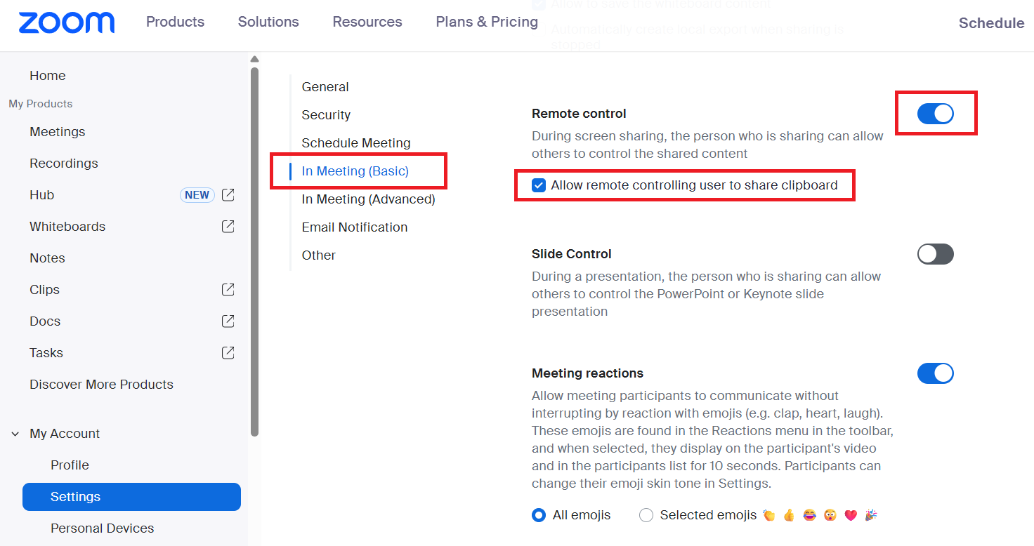 Enabling Zoom remote control feature