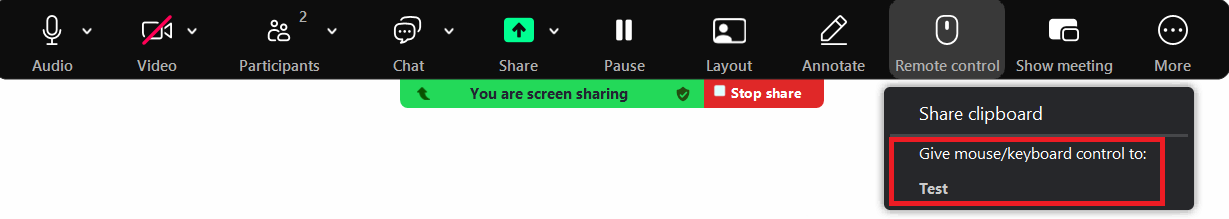 Give Remote Control Button in Zoom Sharing remote control in Zoom