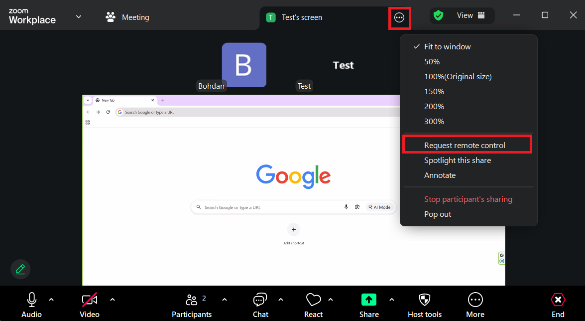 Remote Control Request in Zoom Requesting Control in Zoom