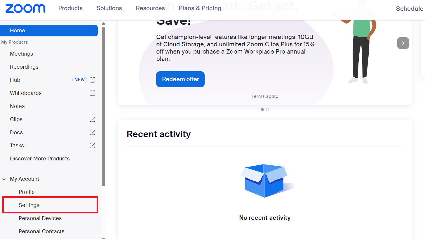 Going to Zoom account settings