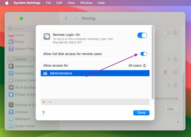 Allow full disk access for remote users 