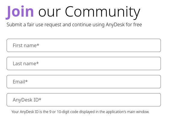 The AnyDesk whitelist request form