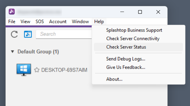 The Help menu in Splashtop Business