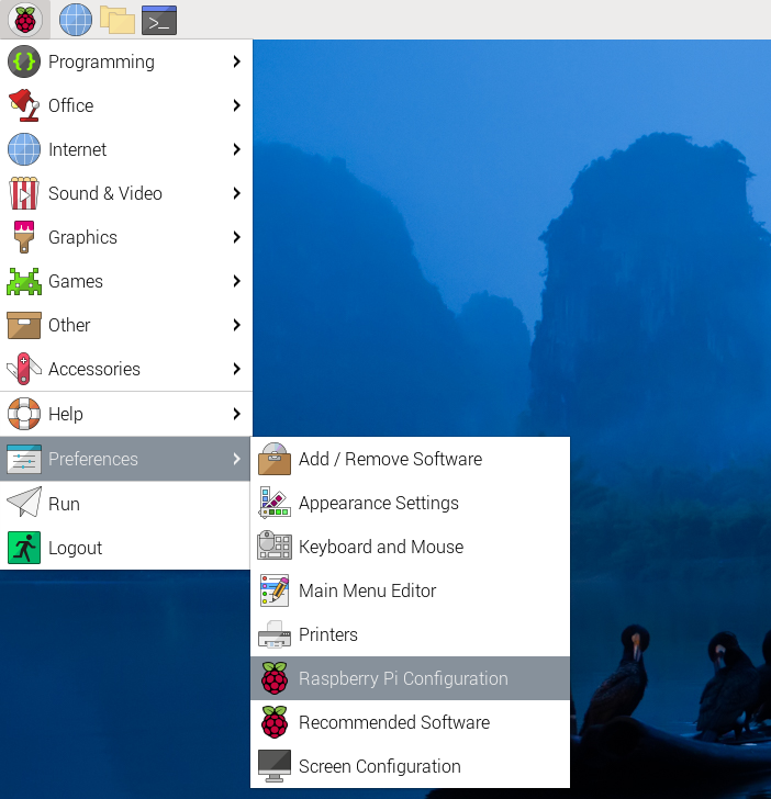 The RPi OS system menu
