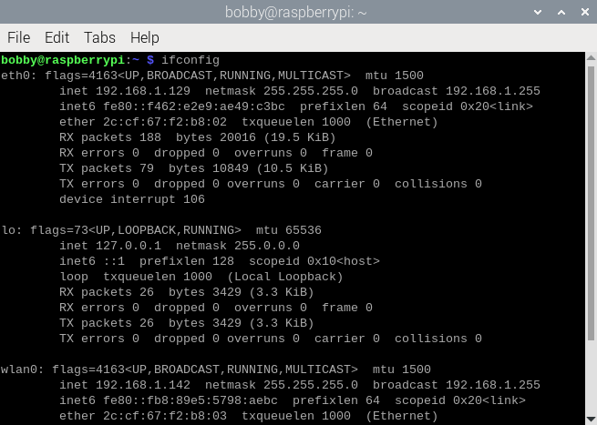 IP address and other data from ifconfig