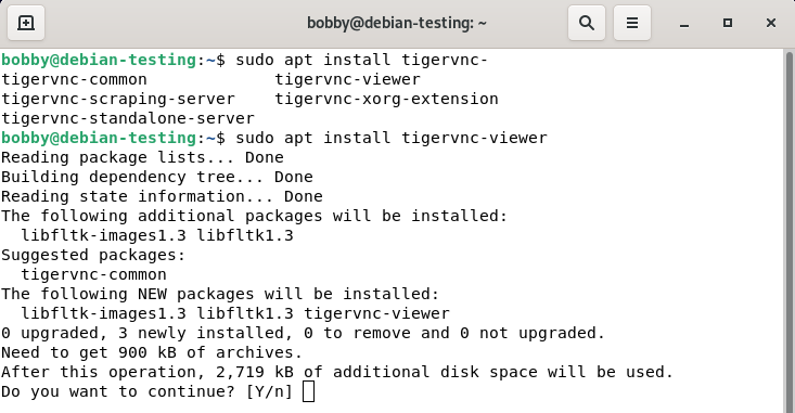 Installing tigervnc with the apt package manager
