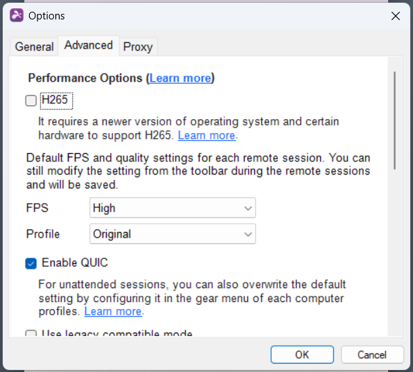 Setting your desired FPS and quality in Splashtop