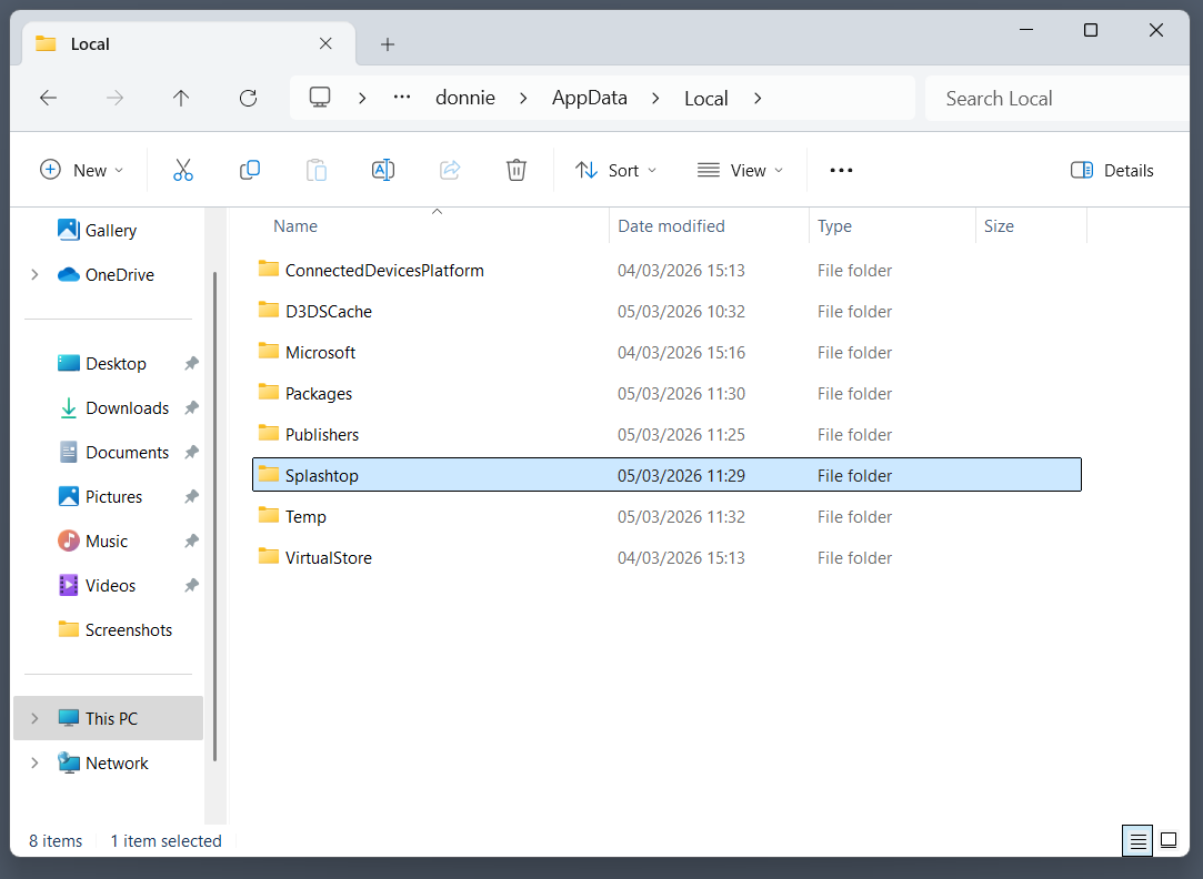Locating the Splashtop folder
