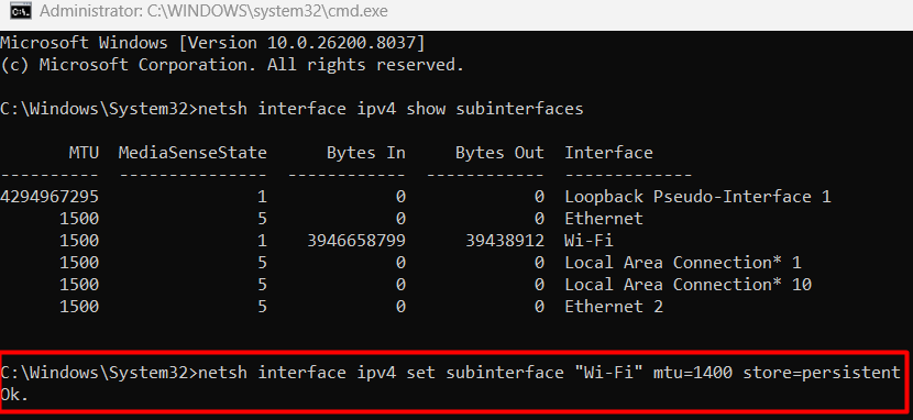 MTU değerini değiştirme