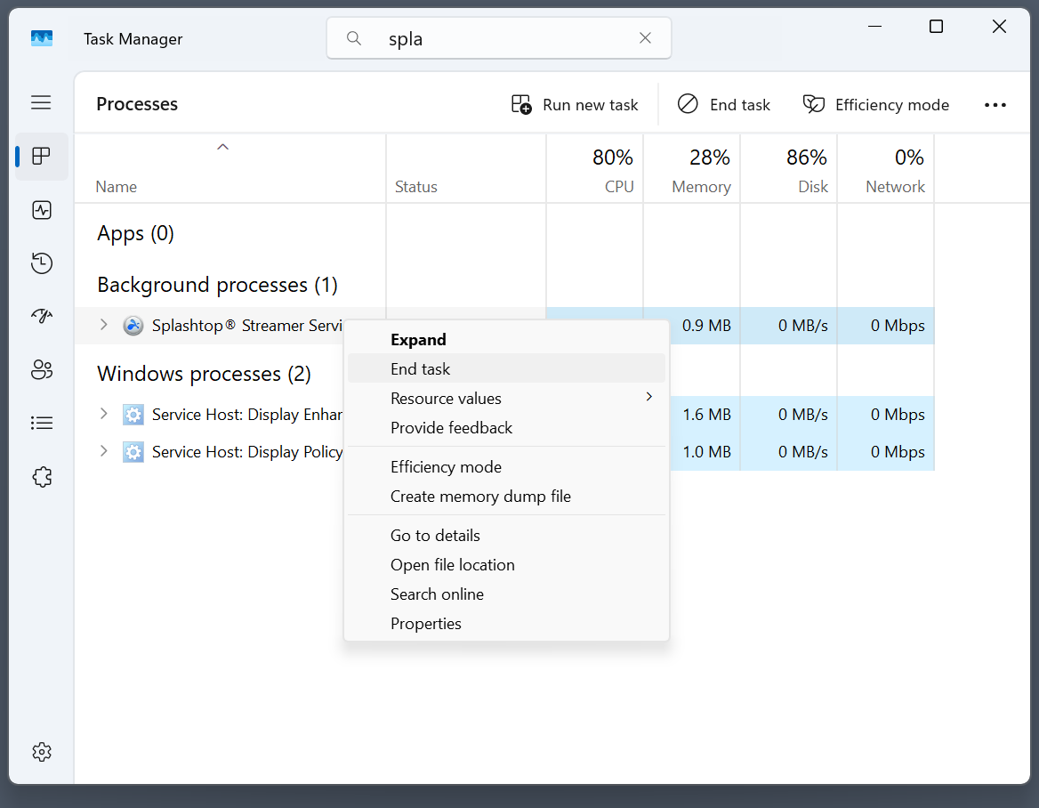 Terminating Splashtop Streamer