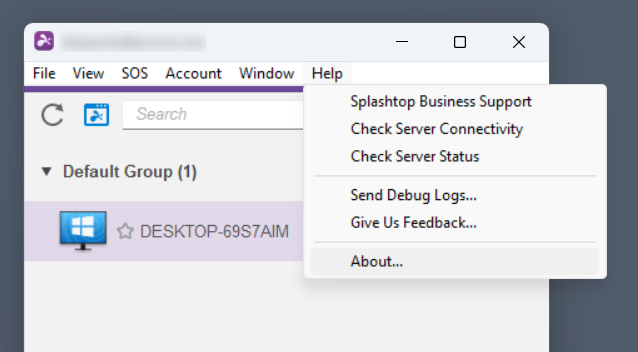 Finding the version information in Splashtop Business