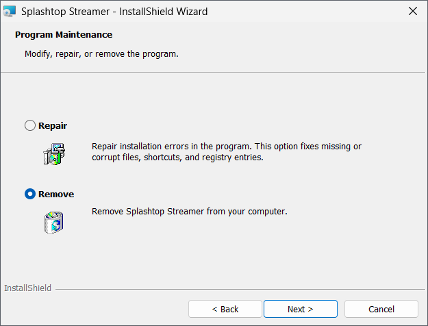 Using the Splashtop installer to remove the app
