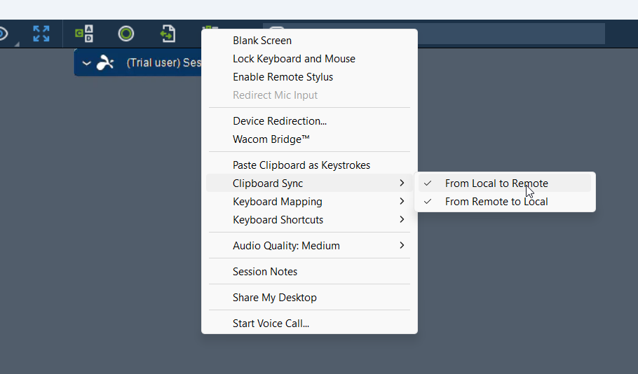 Enabling clipboard sync during the remote session