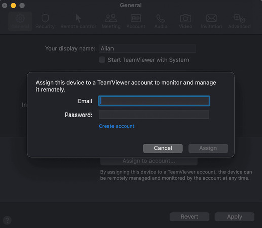 Assegna al team Account TeamViewer
