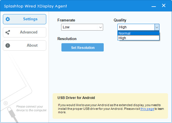 Modifica del framerate e della qualità nell'agente Wired XDisplay