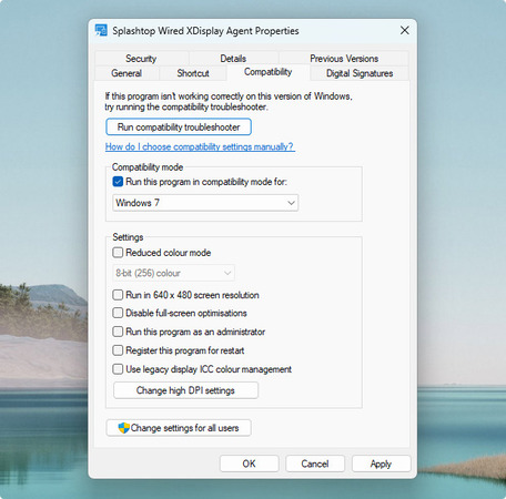 Impostazioni di compatibilità per XDisplay Agent